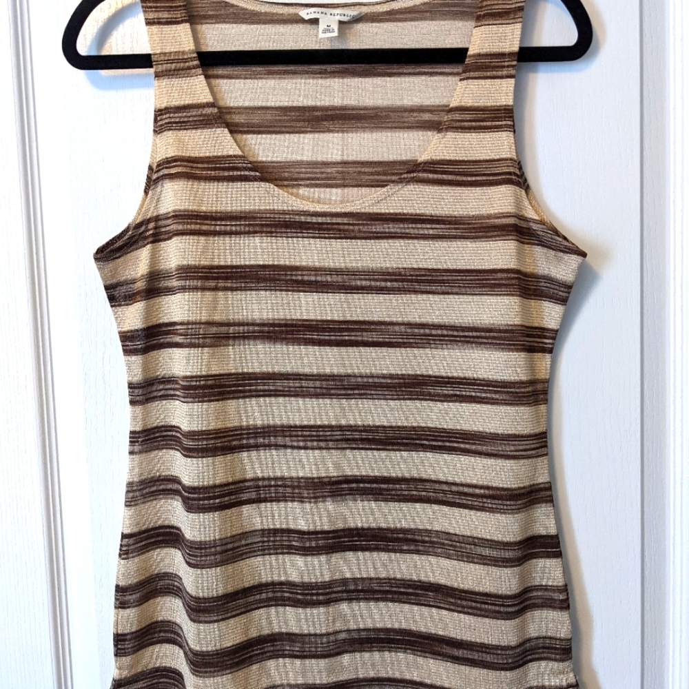 Banana Republic Tank Top- metallic gold weave on beige and brown- size Medium